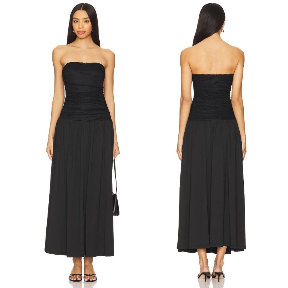 NIA | NWT Santal Dress in Black Strapless A-line Midi Lace Jersey XS